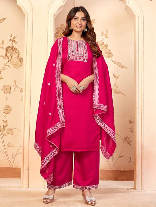 women embroidered three quarter sleeve kurta palazzo with dupatta set - 22053757 - Very Small Image - 1