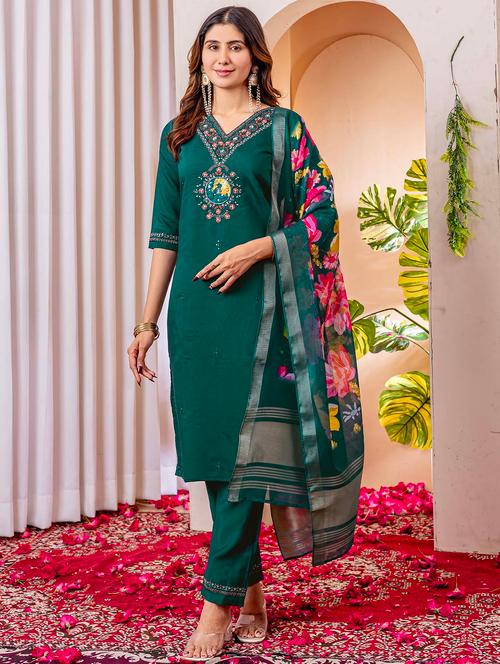 women embroidered three quarter sleeve kurta pant with dupatta set - 22053782 - Very Small Image - 1