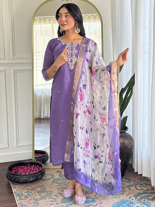 women embroidered three quarter sleeve kurta pant with dupatta set - 22053816 - Very Small Image - 1
