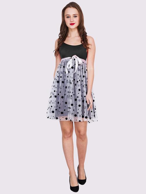 women polka doted shoulder strap fit & flare dress - 22054145 - Very Small Image - 1