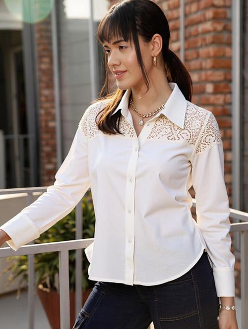 women solid collared long sleeve shirt - 22055123 - Very Small Image - 1