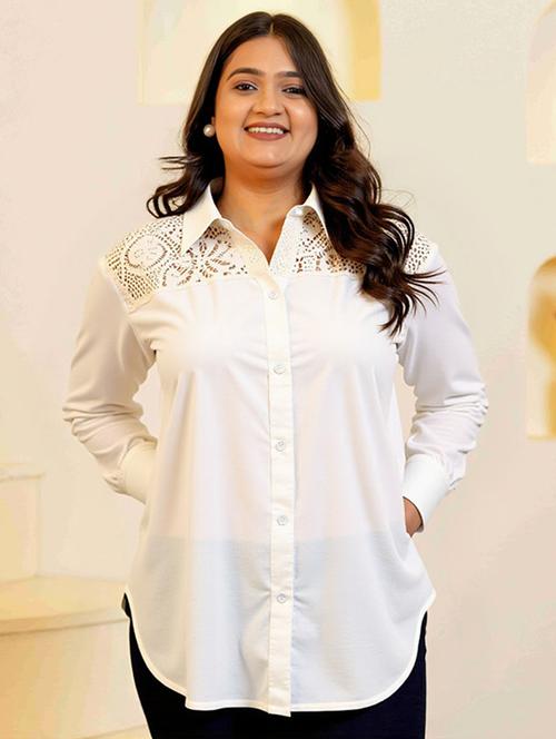women plus size solid collared long sleeve shirt - 22055125 - Very Small Image - 1