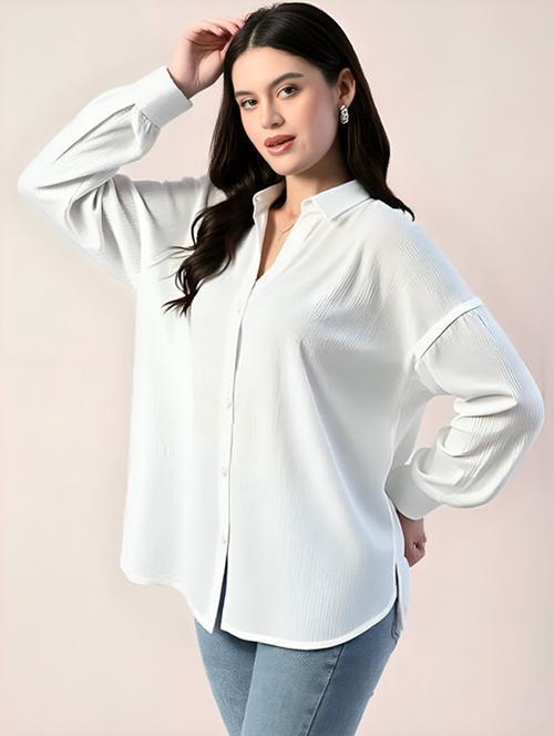 women solid collared long sleeve relaxed fit shirt - 22055144 - Very Small Image - 1