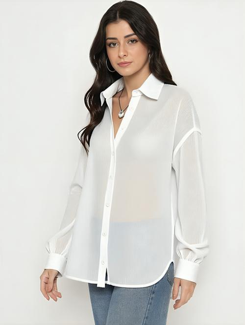 women solid collared long sleeve relaxed fit shirt - 22055146 - Very Small Image - 1