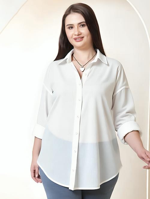 women plus size solid collared long sleeve shirt - 22055148 - Very Small Image - 1