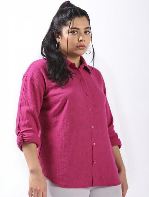 women plus size solid collared long sleeve shirt - 22055158 - Very Small Image - 1
