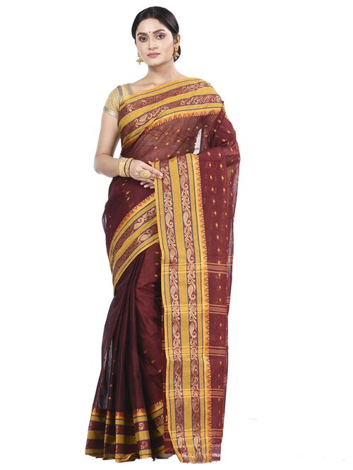 maroon cotton tant saree - 22055610 - Very Small Image - 1