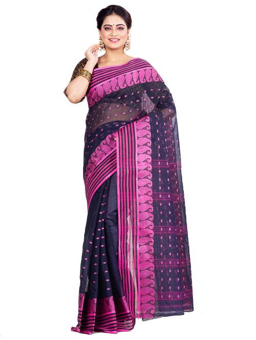 navy blue cotton tant saree - 22055623 - Very Small Image - 1