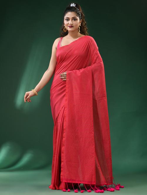 red cotton silk handloom saree - 22055673 - Very Small Image - 1