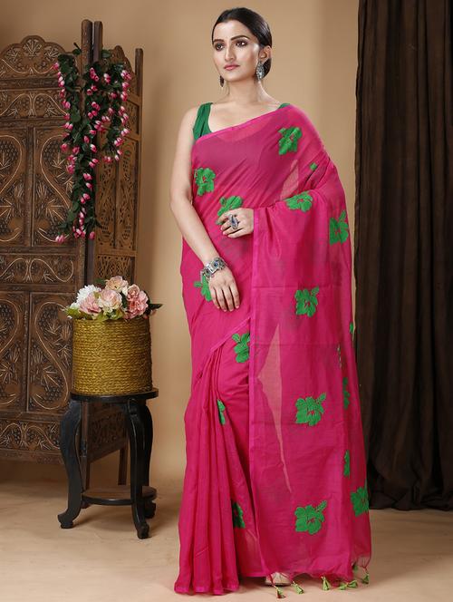 pink cotton handloom saree - 22055709 - Very Small Image - 1