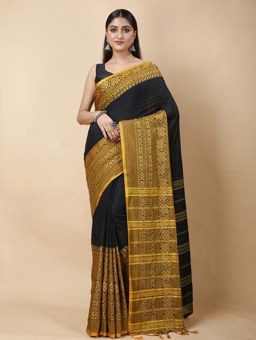 navy blue cotton handloom saree - 22055850 - Very Small Image - 1
