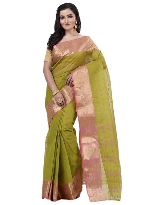 green cotton blend handloom saree - 22056199 - Very Small Image - 1
