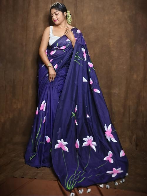 navy blue art silk printed saree - 22056205 - Very Small Image - 1