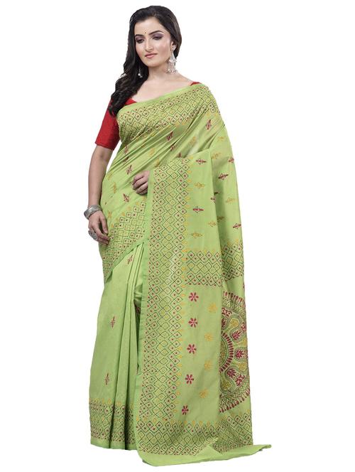 green cotton silk embroidered saree - 22056213 - Very Small Image - 1