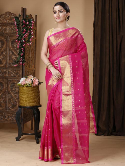pink cotton tant saree - 22056264 - Very Small Image - 1
