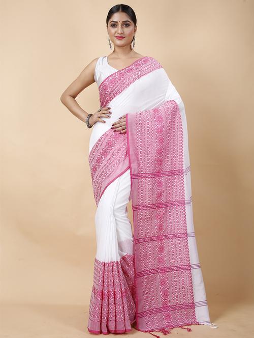 pink cotton handloom saree - 22056265 - Very Small Image - 1