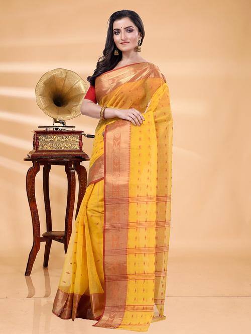 yellow cotton handloom saree - 22056306 - Very Small Image - 1