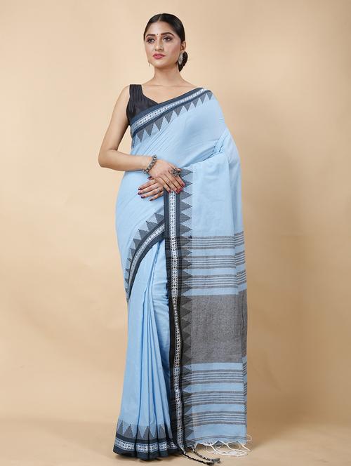 light blue cotton tant saree - 22056325 - Very Small Image - 1