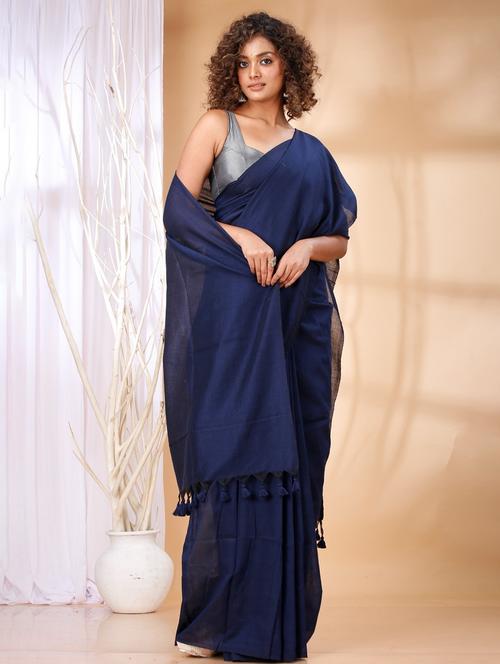 blue cotton handloom saree - 22056376 - Very Small Image - 1