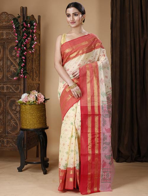 red cotton tant saree - 22056428 - Very Small Image - 1