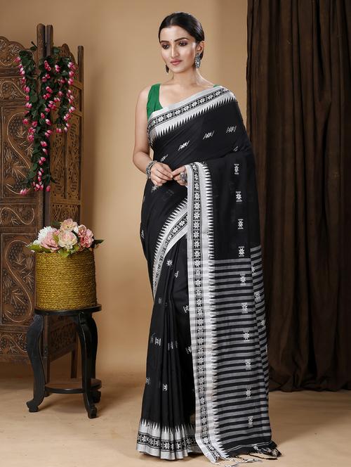 black cotton handloom saree - 22056432 - Very Small Image - 1