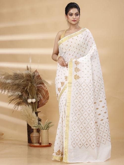 white cotton handloom saree - 22056453 - Very Small Image - 1