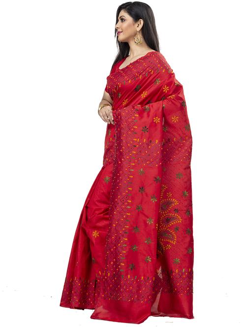 red art silk embroidered saree with blouse - 22056508 - Very Small Image - 1