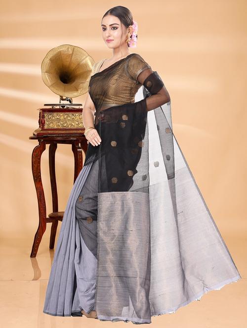 navy blue cotton silk handloom saree - 22056526 - Very Small Image - 1