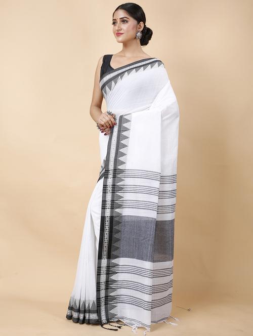 navy blue cotton handloom saree - 22056547 - Very Small Image - 1