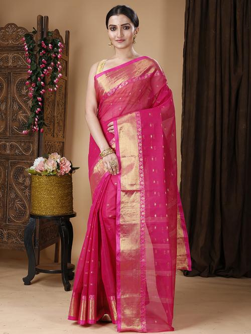 navy blue cotton tant saree - 22056589 - Very Small Image - 1