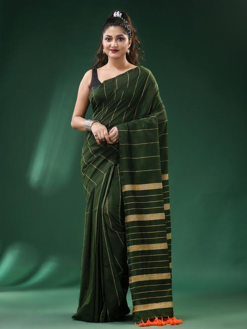 navy blue cotton handloom saree - 22056604 - Very Small Image - 1