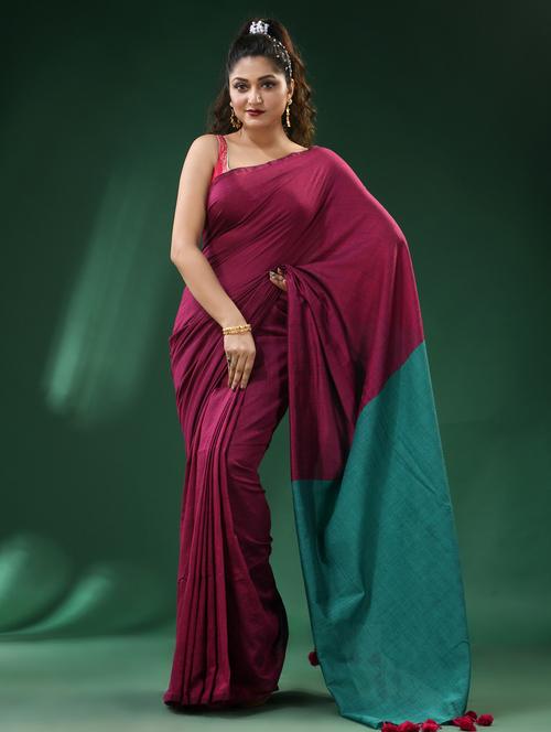 navy blue cotton blend bordered saree - 22056613 - Very Small Image - 1