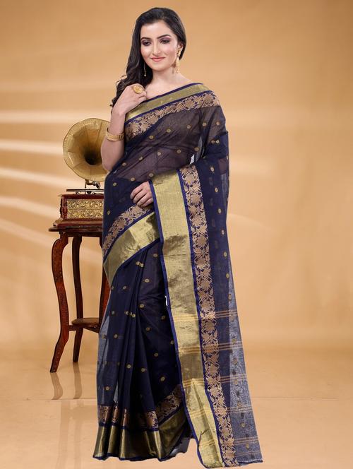 navy blue art silk printed saree - 22056614 - Very Small Image - 1