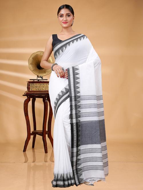 navy blue cotton handloom saree - 22056667 - Very Small Image - 1