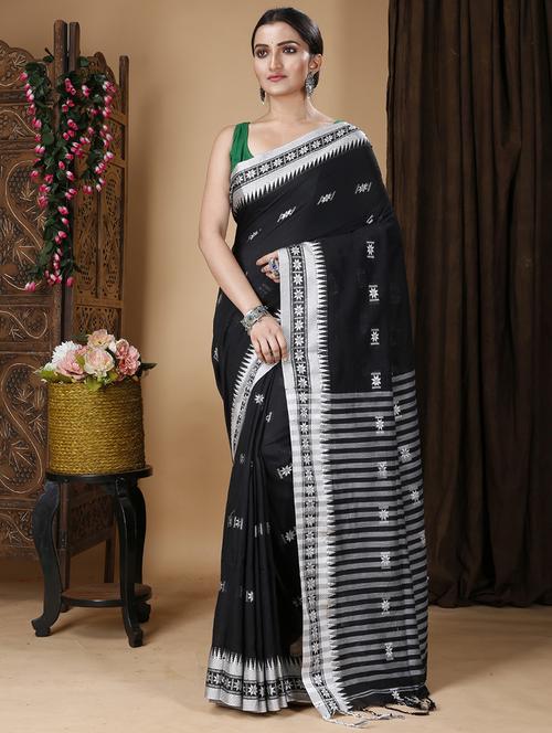 navy blue cotton handloom saree - 22056758 - Very Small Image - 1