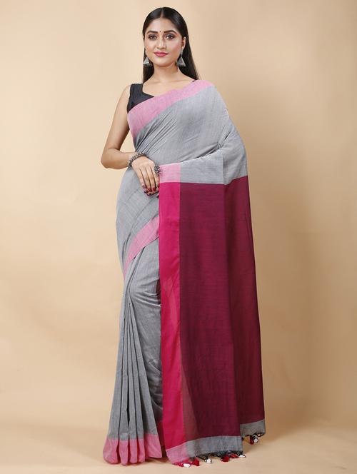 rosewater cotton handloom saree - 22056778 - Very Small Image - 1