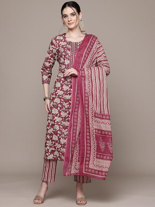 women three quarter sleeve kurta pant with dupatta set - 22057934 - Very Small Image - 1