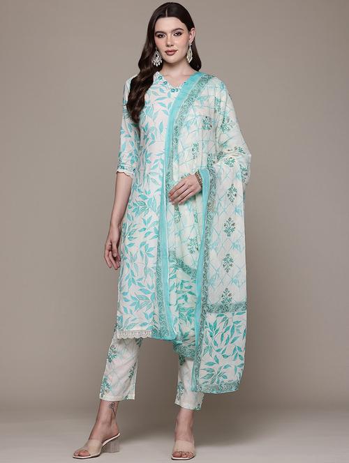 women three quarter sleeve kurta and pant withgh dupatta  - 22058027 - Very Small Image - 1