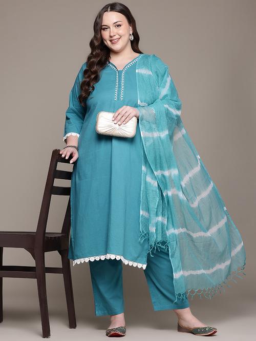 teal cotton suit  set - 22058086 - Very Small Image - 1