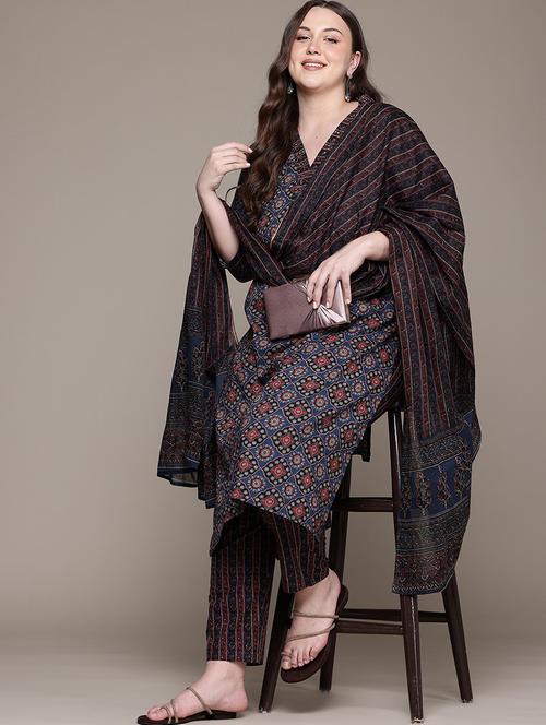 navy blue cotton suit  set - 22058091 - Very Small Image - 1