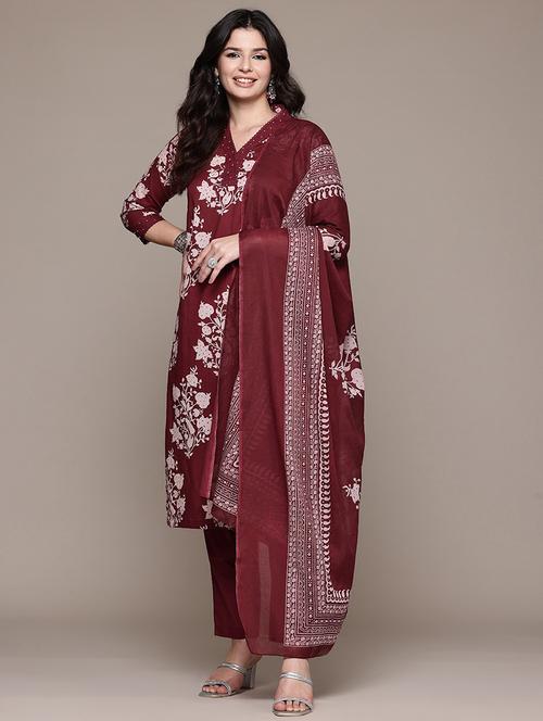 maroon cotton suit  set - 22058133 - Very Small Image - 1