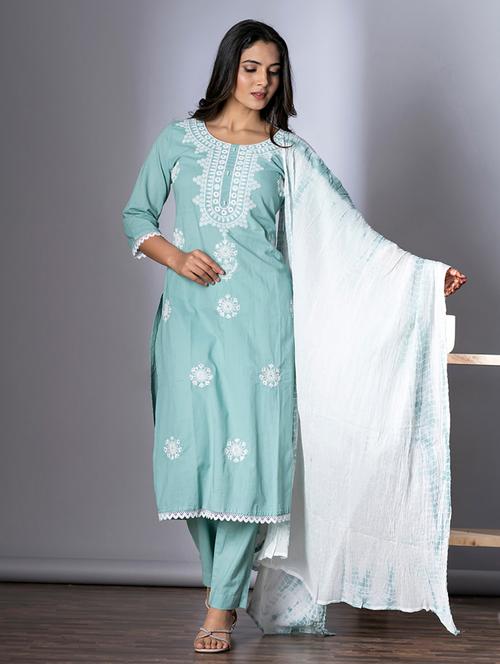 women three quarter sleeve kurta and pant with dupatta  - 22058208 - Very Small Image - 1