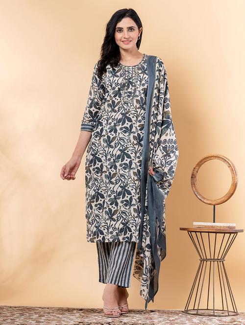 women three quarter sleeve kurta and pant with dupatta  - 22058304 - Very Small Image - 1