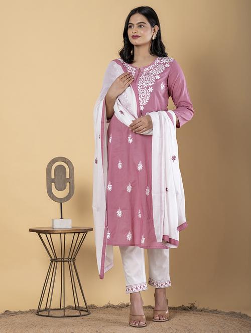 women three quarter sleeve kurta pant with dupatta set - 22058343 - Very Small Image - 1