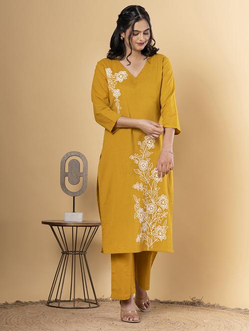 mustard cotton blend kurta palazzo  set - 22058377 - Very Small Image - 1