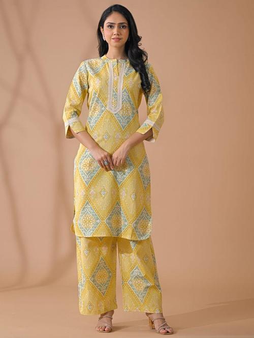 Yellow Cotton Blend Suit Set - 22058488 - Very Small Image - 1