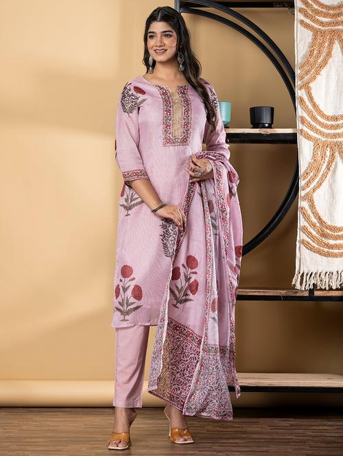 women three quarter sleeve kurta pant with dupatta set - 22058495 - Very Small Image - 1