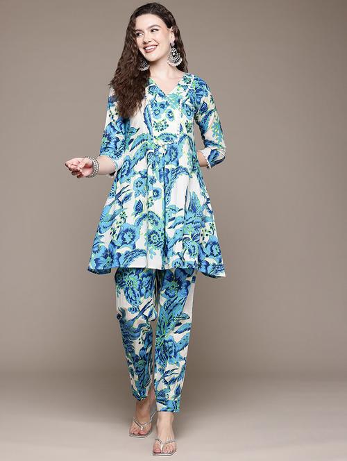 women printed three quarter sleeve ethnic co-ord set - 22058577 - Very Small Image - 1