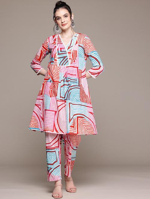 women printed three quarter sleeve ethnic co-ord set - 22058582 - Very Small Image - 1