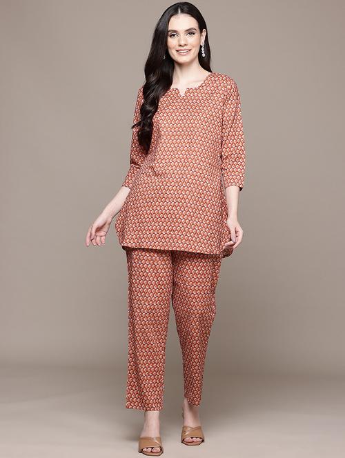 women printed three quarter sleeve ethnic co-ord set - 22058594 - Very Small Image - 1